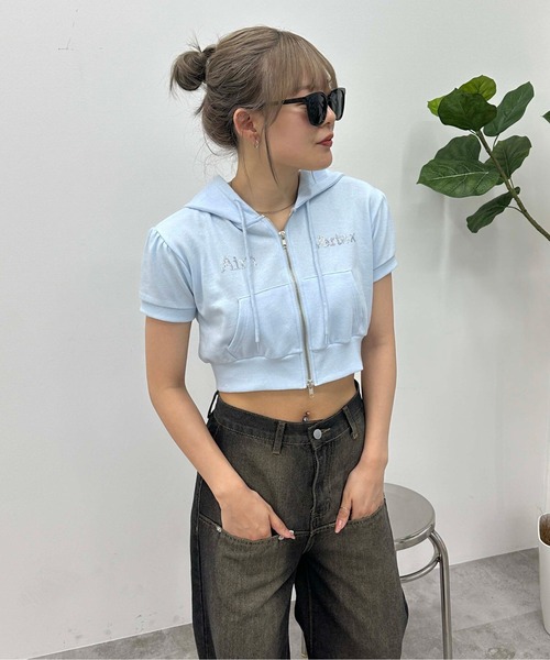 sedacle girl（セダクルガール）の「裏毛ラインストーンフーディー【SETUP着用可能】（パーカー・レディース・グレー/ブルー/ブラック/ピンク・FREE）」の3枚目の写真