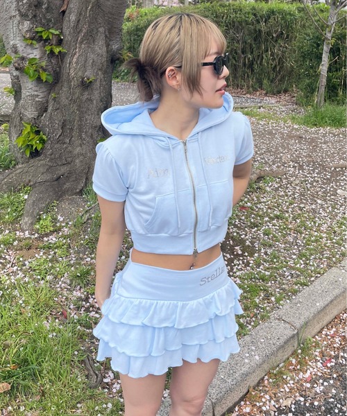 Amlycity ラインストーンフーディー パーカー ブルー Amlycity ラインストーンフーディー パーカー ブルー - メルカリ