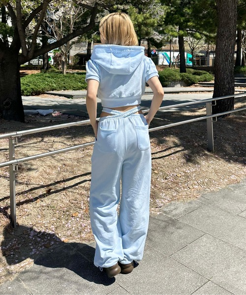 Amlycity ラインストーンフーディー パーカー ブルー Amlycity ライン