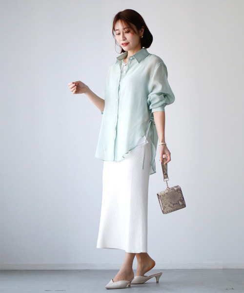 Ehre style(エーレスタイル)の「大人世代こそ必須!!コーデが楽しいシアーシャツ(シャツ/ブラウス・レディース・アイボリー/ピンク/ミント/ブルー・FREE)」の18枚目の写真