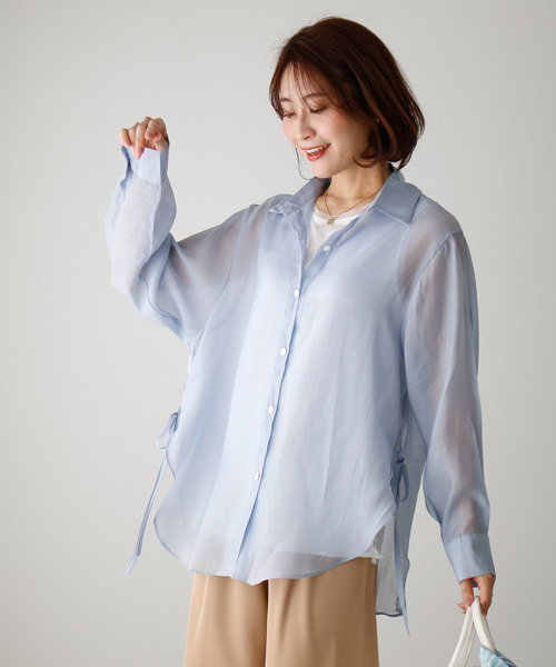 Ehre style(エーレスタイル)の「大人世代こそ必須!!コーデが楽しいシアーシャツ(シャツ/ブラウス・レディース・アイボリー/ピンク/ミント/ブルー・FREE)」の19枚目の写真