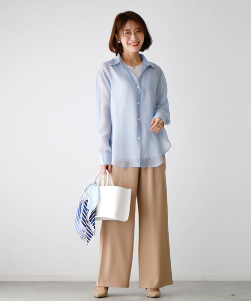 Ehre style(エーレスタイル)の「大人世代こそ必須!!コーデが楽しいシアーシャツ(シャツ/ブラウス・レディース・アイボリー/ピンク/ミント/ブルー・FREE)」の9枚目の写真
