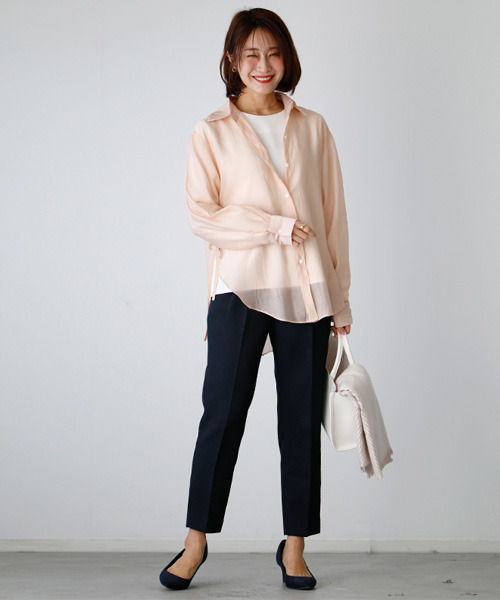Ehre style(エーレスタイル)の「大人世代こそ必須!!コーデが楽しいシアーシャツ(シャツ/ブラウス・レディース・アイボリー/ピンク/ミント/ブルー・FREE)」の6枚目の写真
