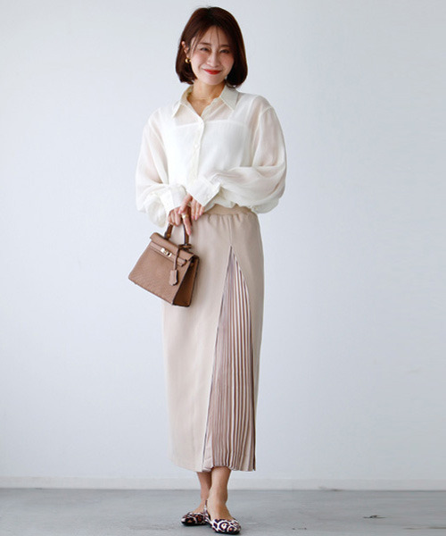 Ehre style(エーレスタイル)の「大人世代こそ必須!!コーデが楽しいシアーシャツ(シャツ/ブラウス・レディース・アイボリー/ピンク/ミント/ブルー・FREE)」の10枚目の写真