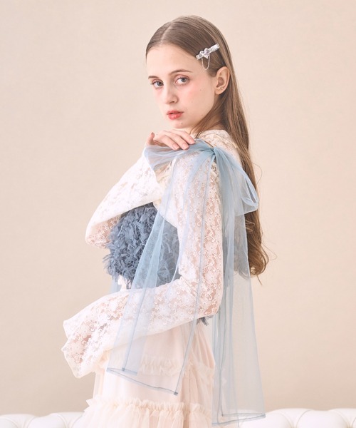 Lovilyn(ラヴィリン)の「リボンチュールビスチェ(キャミソール・レディース・ホワイト/スモークピンク/ブラック/バイオレット/グレー・FREE)」の3枚目の写真