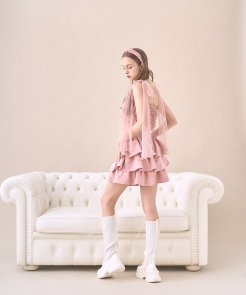 Lovilyn(ラヴィリン)の「リボンチュールビスチェ(キャミソール・レディース・ホワイト/スモークピンク/ブラック/バイオレット/グレー・FREE)」の15枚目の写真