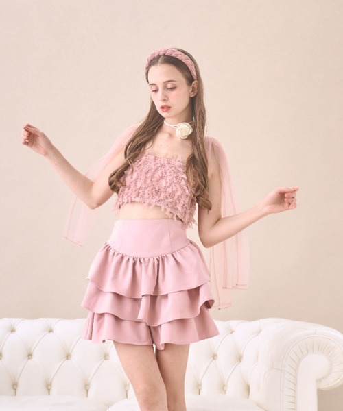 Lovilyn(ラヴィリン)の「リボンチュールビスチェ(キャミソール・レディース・ホワイト/スモークピンク/ブラック/バイオレット/グレー・FREE)」の12枚目の写真
