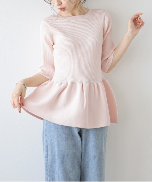 Lajour(ラジュール)の「サマーニットペプラムトップス(ニット/セーター・レディース・ピンク/ホワイト/イエロー/ブラック/ブルー・フリー)」の5枚目の写真