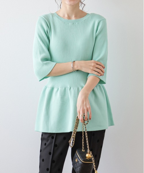 Lajour(ラジュール)の「サマーニットペプラムトップス(ニット/セーター・レディース・ピンク/ホワイト/イエロー/ブラック/ブルー・フリー)」の3枚目の写真