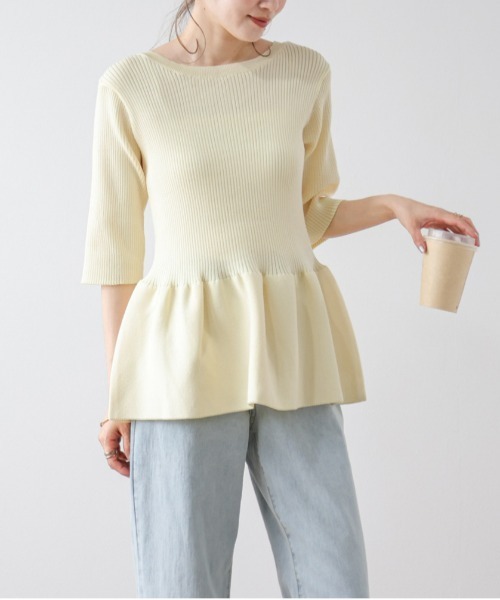 Lajour(ラジュール)の「サマーニットペプラムトップス(ニット/セーター・レディース・ピンク/ホワイト/イエロー/ブラック/ブルー・フリー)」の16枚目の写真