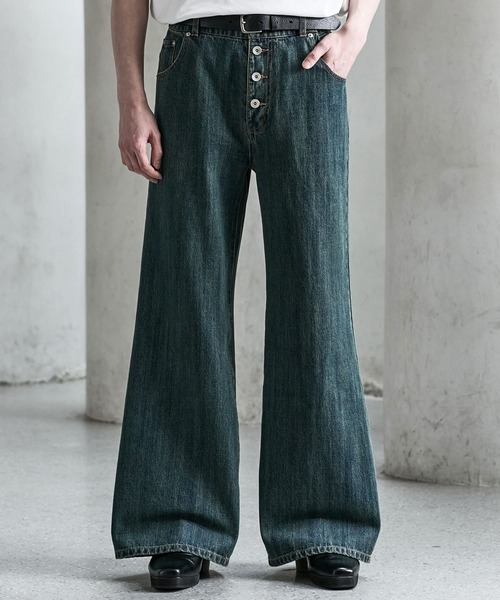 Vintage風　手染めステンシルデニム　オリジナル　チャーム付きバングル CLEL】Vintage Design Pantalon Denim Pants/ヴィンテージデザイン