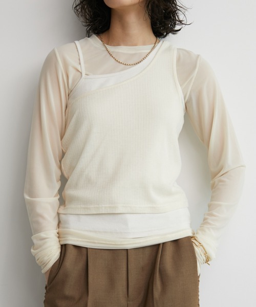Aunt Marie's(アントマリーズ)の「キャミタンクレイヤードトップス【マルチウェイ】(タンクトップ・レディース・アイボリー/ブラック/グレー・FREE)」の4枚目の写真