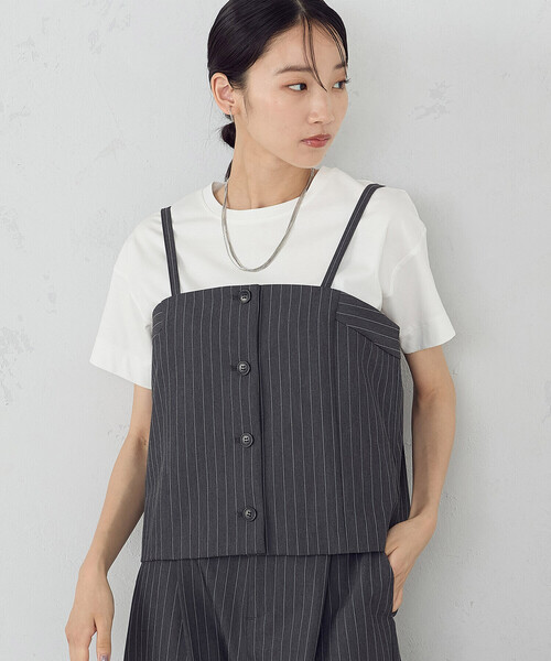 COMME CA ISM(コムサイズム)の「【セットアップ対応】 ポリエステルレーヨンストレッチツイル ストライプ ビスチェ(ベスト・レディース・ストライプ・FREE)」の6枚目の写真