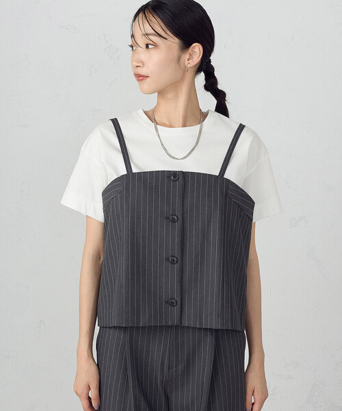 COMME CA ISM(コムサイズム)の「【セットアップ対応】 ポリエステルレーヨンストレッチツイル ストライプ ビスチェ(ベスト・レディース・ストライプ・FREE)」の8枚目の写真