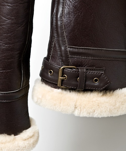 バッファローボブス 切り替えムートンジャケット 牛革 黒 BuffaloBobs BOMBER(ボンバー)B-3 リアルムートン ボンバージャケット（ムートン