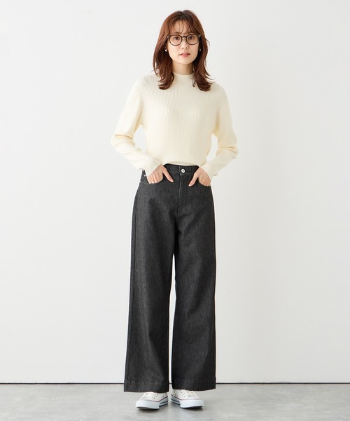 Petit Honfleur(プチオンフルール)の「ラメ入りバギーデニムパンツ(デニムパンツ・レディース・ネイビー/ブラック・64/67)」の7枚目の写真