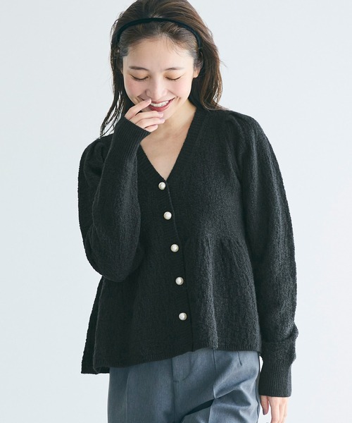 ラメニットパールボタンペプラムカーディガン（カーディガン/ボレロ
