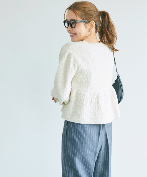 ラメニットパールボタンペプラムカーディガン（カーディガン/ボレロ