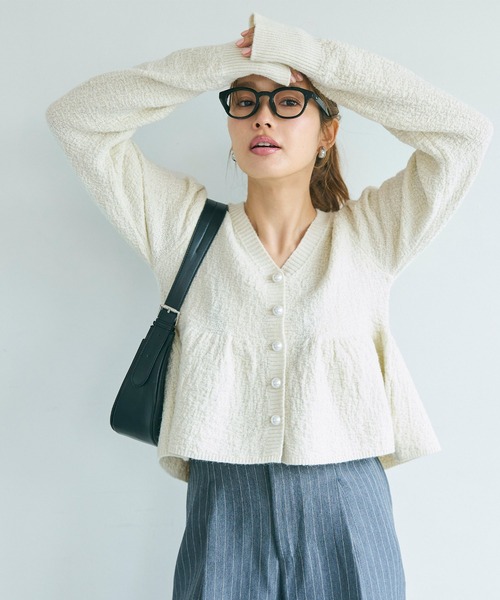 ラメニットパールボタンペプラムカーディガン（カーディガン/ボレロ