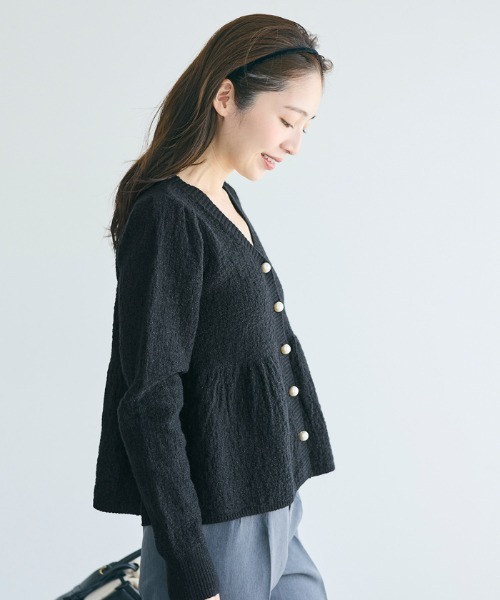 coca（coca）（コカ）の「ラメニットパールボタンペプラムカーディガン（カーディガン/ボレロ・レディース・アイボリー/チャコール/ブラック/ライトグレー・S/M/L）」の15枚目の写真