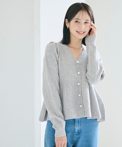 ラメニットパールボタンペプラムカーディガン（カーディガン/ボレロ