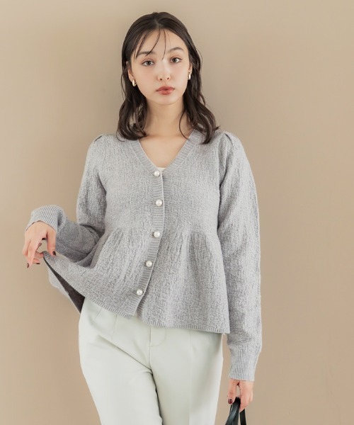 ラメニットパールボタンペプラムカーディガン（カーディガン/ボレロ