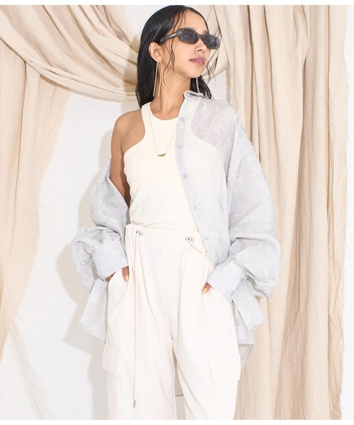 Settimissimo（セッティミッシモ）の「ニュアンスパターンシアーオーバーシャツ（シャツ/ブラウス・レディース・オフホワイト/イエロー・FREE）」の5枚目の写真