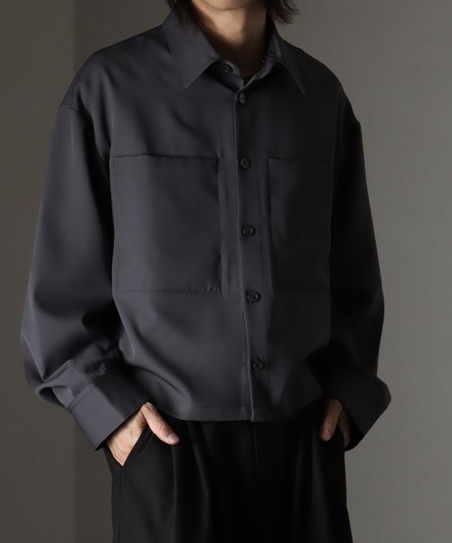 welise（ウェライズ）の「【welise/ウェライズ】リッチドレープスムース ビッグポケット 長袖ショートシャツ（シャツ/ブラウス・メンズ・ホワイト/ブラック/チャコールグレー・S/M/L）」の15枚目の写真