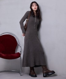 one after another NICE CLAUP | 肌見せ/フード付きロングニットワンピース(ワンピース)