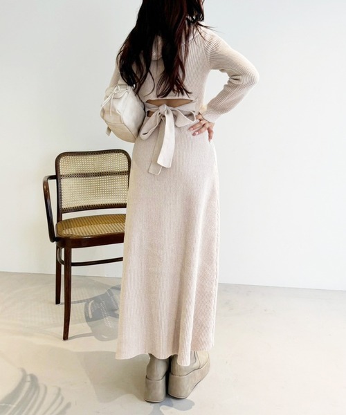 セール】肌見せ/フード付きロングニットワンピース（ワンピース）｜one