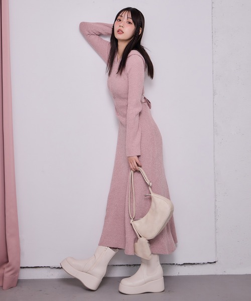 セール】肌見せ/フード付きロングニットワンピース（ワンピース）｜one