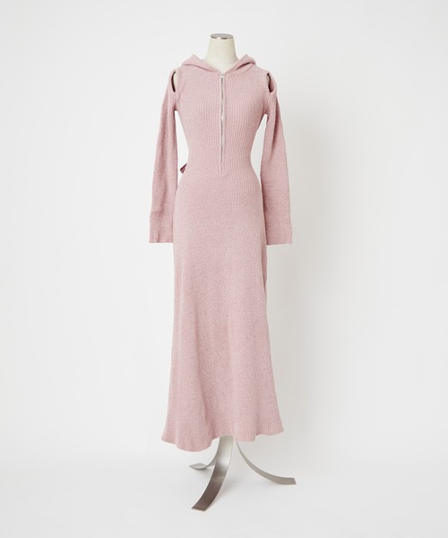 セール】肌見せ/フード付きロングニットワンピース（ワンピース）｜one