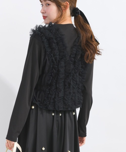 PICCIN(ピッチン)の「【WEB限定】チュールギャザーカットソー(Tシャツ/カットソー・レディース・ブラック/チャコールグレー・M)」の5枚目の写真