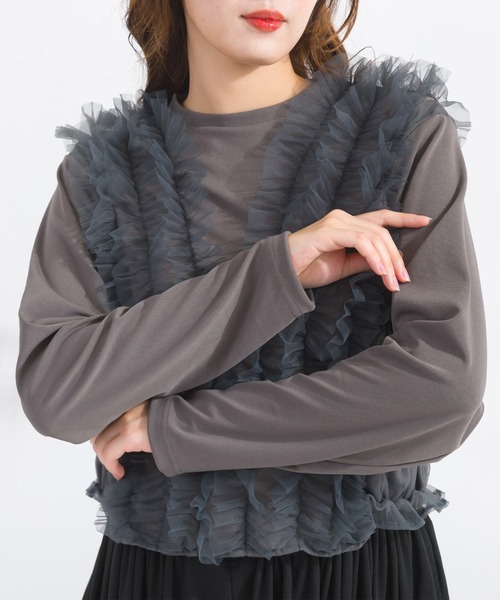 PICCIN(ピッチン)の「【WEB限定】チュールギャザーカットソー(Tシャツ/カットソー・レディース・ブラック/チャコールグレー・M)」の18枚目の写真