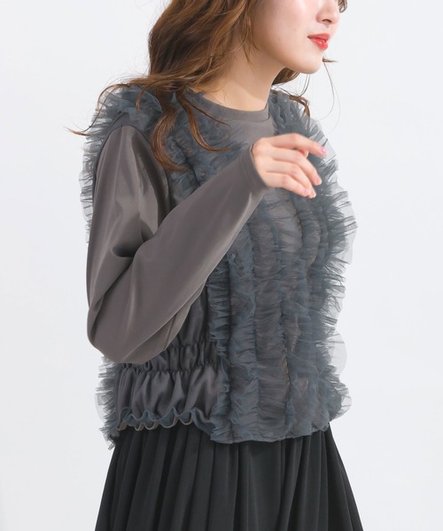 PICCIN(ピッチン)の「【WEB限定】チュールギャザーカットソー(Tシャツ/カットソー・レディース・ブラック/チャコールグレー・M)」の12枚目の写真