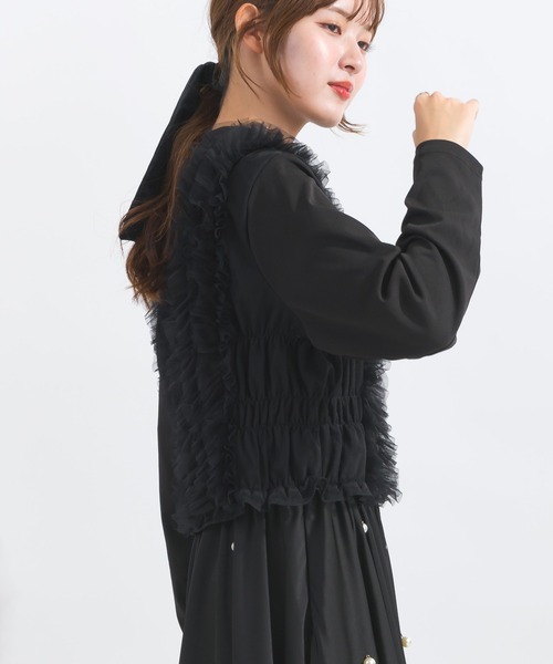 PICCIN(ピッチン)の「【WEB限定】チュールギャザーカットソー(Tシャツ/カットソー・レディース・ブラック/チャコールグレー・M)」の4枚目の写真
