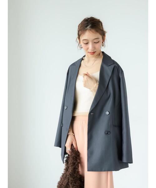 Lugnoncure（ルノンキュール）の「ダブル釦テーラードジャケット（ノーカラージャケット・レディース・ネイビー/グレー/ブラウン・F）」の4枚目の写真