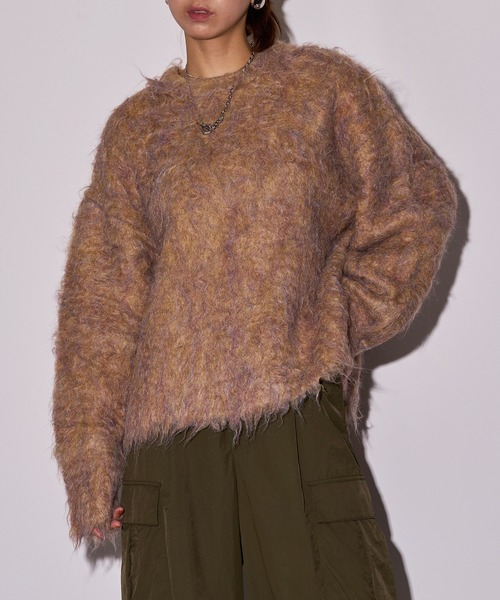 MAISON BREEZE reveur(メゾンブリーズレヴール)の「【MAISON BREEZE reveur】ミックスシャギー クルーネックプルオーバーニット DTK(ニット/セーター・レディース・アイボリー/グリーン/オレンジ/チャコールグレー/グレー・FREE)」の5枚目の写真