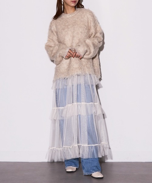 MAISON BREEZE reveur(メゾンブリーズレヴール)の「【MAISON BREEZE reveur】ミックスシャギー クルーネックプルオーバーニット DTK(ニット/セーター・レディース・アイボリー/グリーン/オレンジ/チャコールグレー/グレー・FREE)」の9枚目の写真