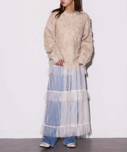 MAISON BREEZE reveur(メゾンブリーズレヴール)の「【MAISON BREEZE reveur】ミックスシャギー クルーネックプルオーバーニット DTK(ニット/セーター・レディース・アイボリー/グリーン/オレンジ/チャコールグレー/グレー・FREE)」の10枚目の写真