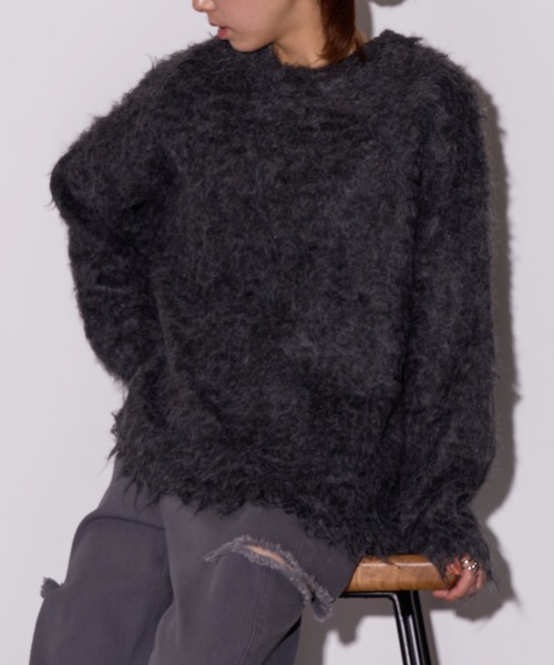 MAISON BREEZE reveur(メゾンブリーズレヴール)の「【MAISON BREEZE reveur】ミックスシャギー クルーネックプルオーバーニット DTK(ニット/セーター・レディース・アイボリー/グリーン/オレンジ/チャコールグレー/グレー・FREE)」の11枚目の写真