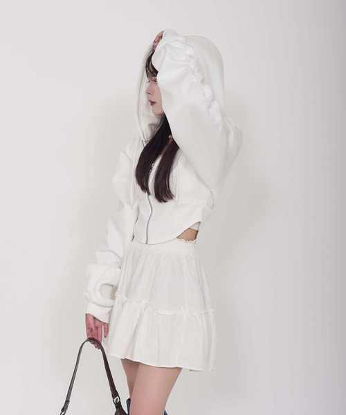 Calon mie(カロンミー)の「SHORT CORSET HOODIE / ショートコルセットフーディー(パーカー・レディース・ブラック/オフホワイト・FREE)」の3枚目の写真
