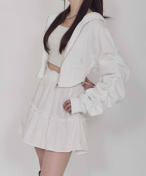 Calon mie(カロンミー)の「SHORT CORSET HOODIE / ショートコルセットフーディー(パーカー・レディース・ブラック/オフホワイト・FREE)」の5枚目の写真