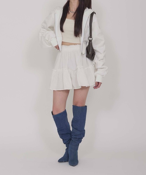 Calon mie(カロンミー)の「SHORT CORSET HOODIE / ショートコルセットフーディー(パーカー・レディース・ブラック/オフホワイト・FREE)」の6枚目の写真