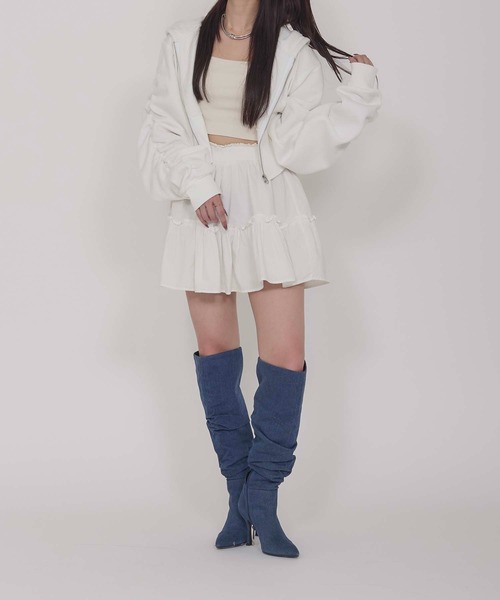 Calon mie(カロンミー)の「SHORT CORSET HOODIE / ショートコルセットフーディー(パーカー・レディース・ブラック/オフホワイト・FREE)」の8枚目の写真