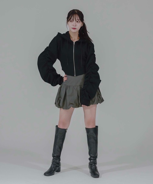 Calon mie(カロンミー)の「SHORT CORSET HOODIE / ショートコルセットフーディー(パーカー・レディース・ブラック/オフホワイト・FREE)」の20枚目の写真