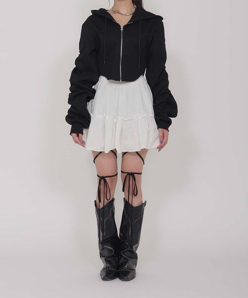 Calon mie(カロンミー)の「SHORT CORSET HOODIE / ショートコルセットフーディー(パーカー・レディース・ブラック/オフホワイト・FREE)」の21枚目の写真