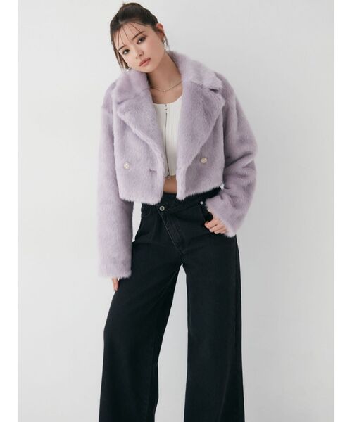 RESEXXY（リゼクシー）の「シャイニーファークロップドブルゾン（ブルゾン・レディース・アイボリー/ブラック/パープル・FREE）」の14枚目の写真