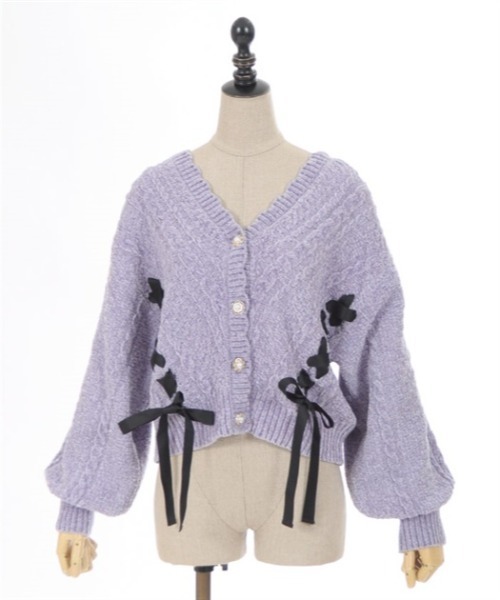 axes femme POETIQUE(アクシーズファムポエティック)の「レースアップベロアモールカーディガン(カーディガン/ボレロ・レディース・キナリ/パープル/グレイッシュベージュ・MEDIUM)」の5枚目の写真
