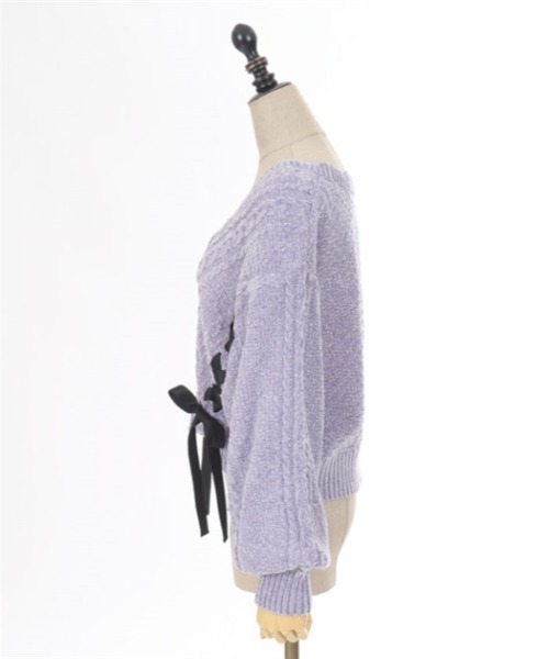 axes femme POETIQUE(アクシーズファムポエティック)の「レースアップベロアモールカーディガン(カーディガン/ボレロ・レディース・キナリ/パープル/グレイッシュベージュ・MEDIUM)」の6枚目の写真